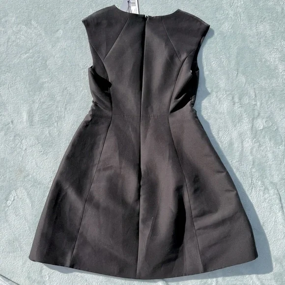 Halston Heritage cap sleeve notch neckline black mini dress